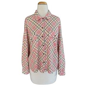 ANTHROPOLOGIE Eden & Olivia Women’s Shirt Sz 1X Pink Plaid 3/4 Sleeve